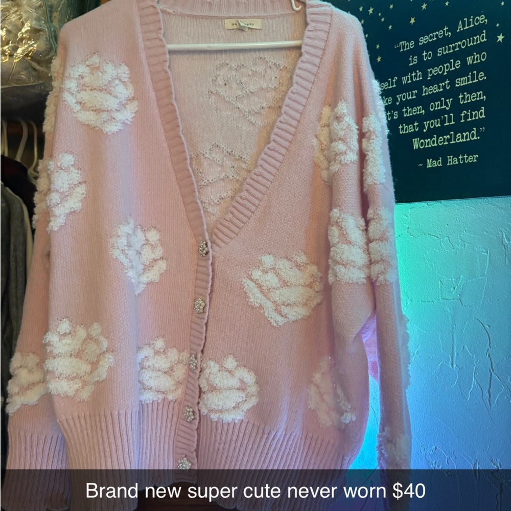 Pink Floral Knit Cardigan Sweater